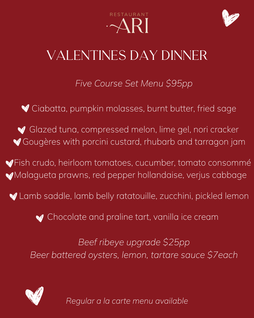 2026 Valentines Day Dinner Menu